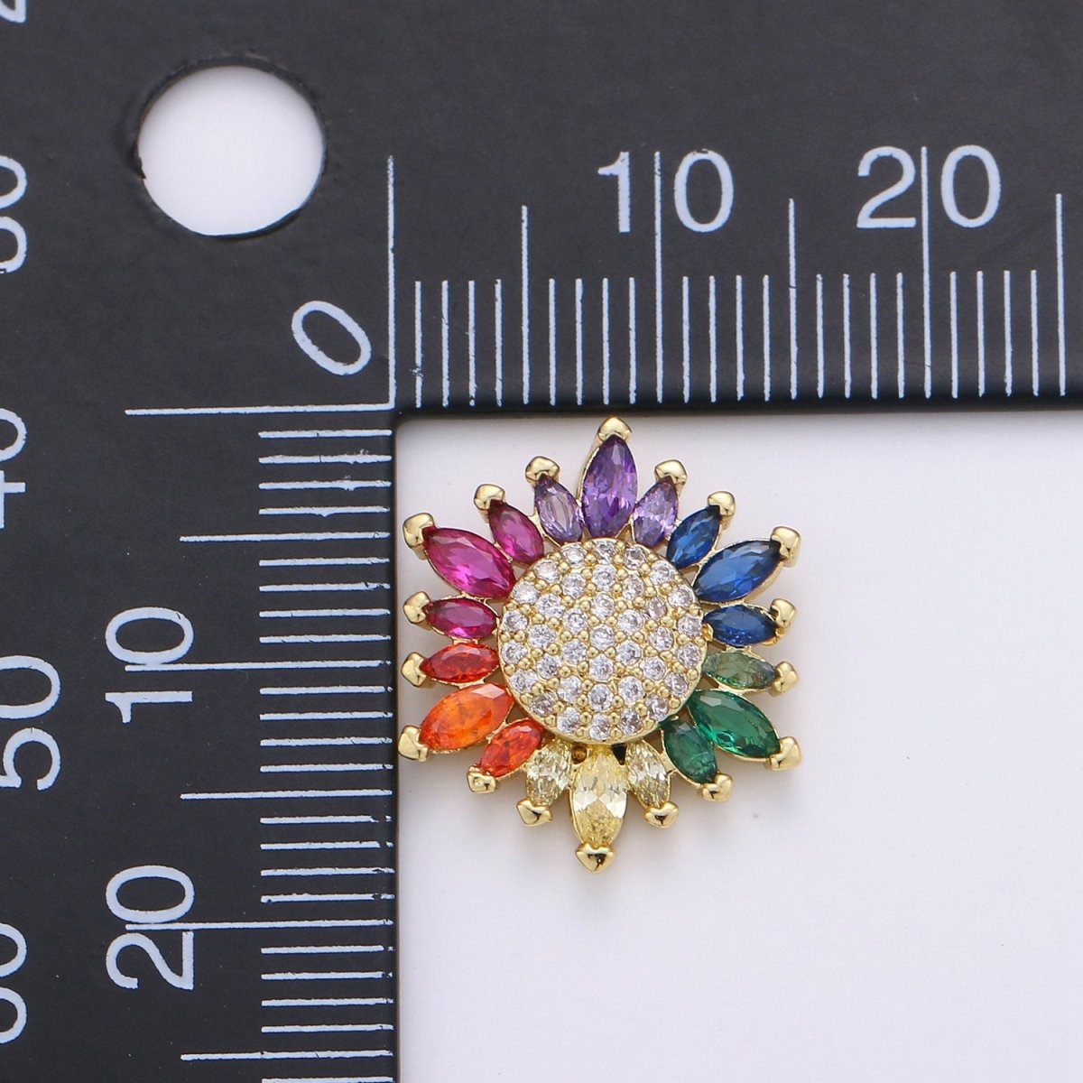 Micro Pave Gold Sunflower Charm Colorful Cubic Zirconia Necklace Pendant 14k Gold Filled Rainbow Sun Flower Charm for Jewelry Making D-386 - DLUXCA