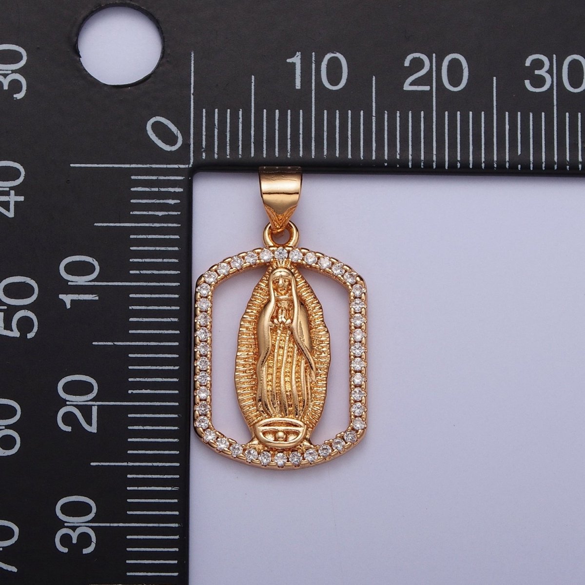 Micro Pave Gold Tag Medallion Lady Guadalupe Pendant Virgin Mary Charm for Catholic Religious Jewelry Making H-187 - DLUXCA