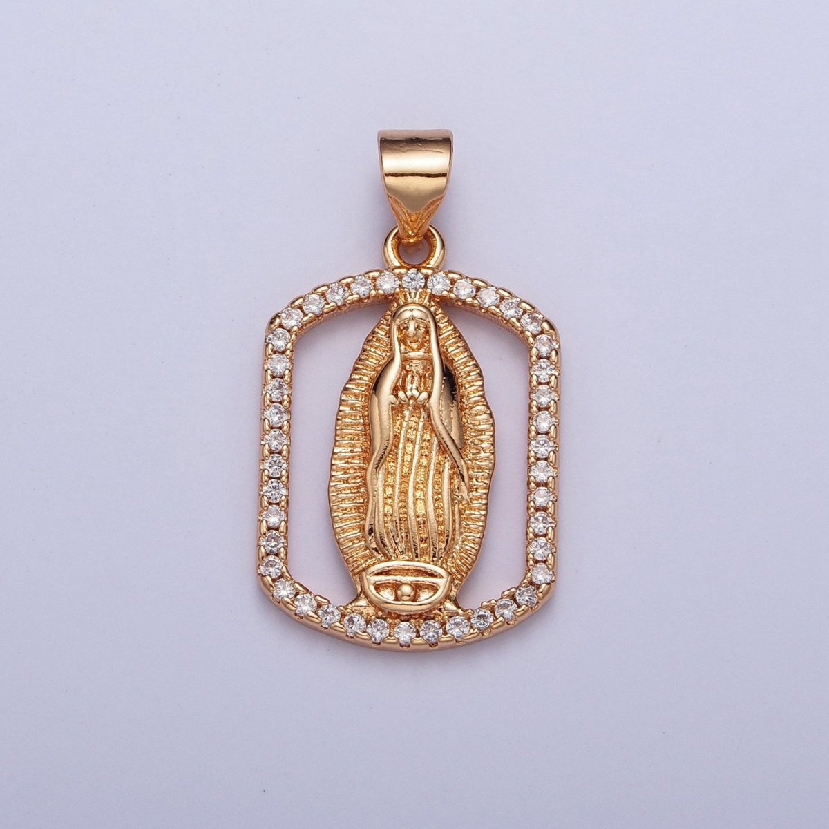 Micro Pave Gold Tag Medallion Lady Guadalupe Pendant Virgin Mary Charm for Catholic Religious Jewelry Making H-187 - DLUXCA