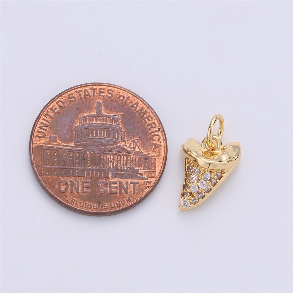 Micro Pave Gold Tiny small shark Tooth Charm for Bracelet Earring Charm Jewelry Making Supply 15x10mm I-280 - DLUXCA