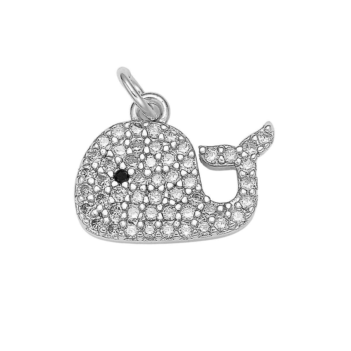 Micro Pave Gold Whale Charm, Bracelet Charm, Necklace Charm, Earring Charm, Ocean Jewelry, Fish,Dolphin ,Mermaid E-593 E-599 - DLUXCA