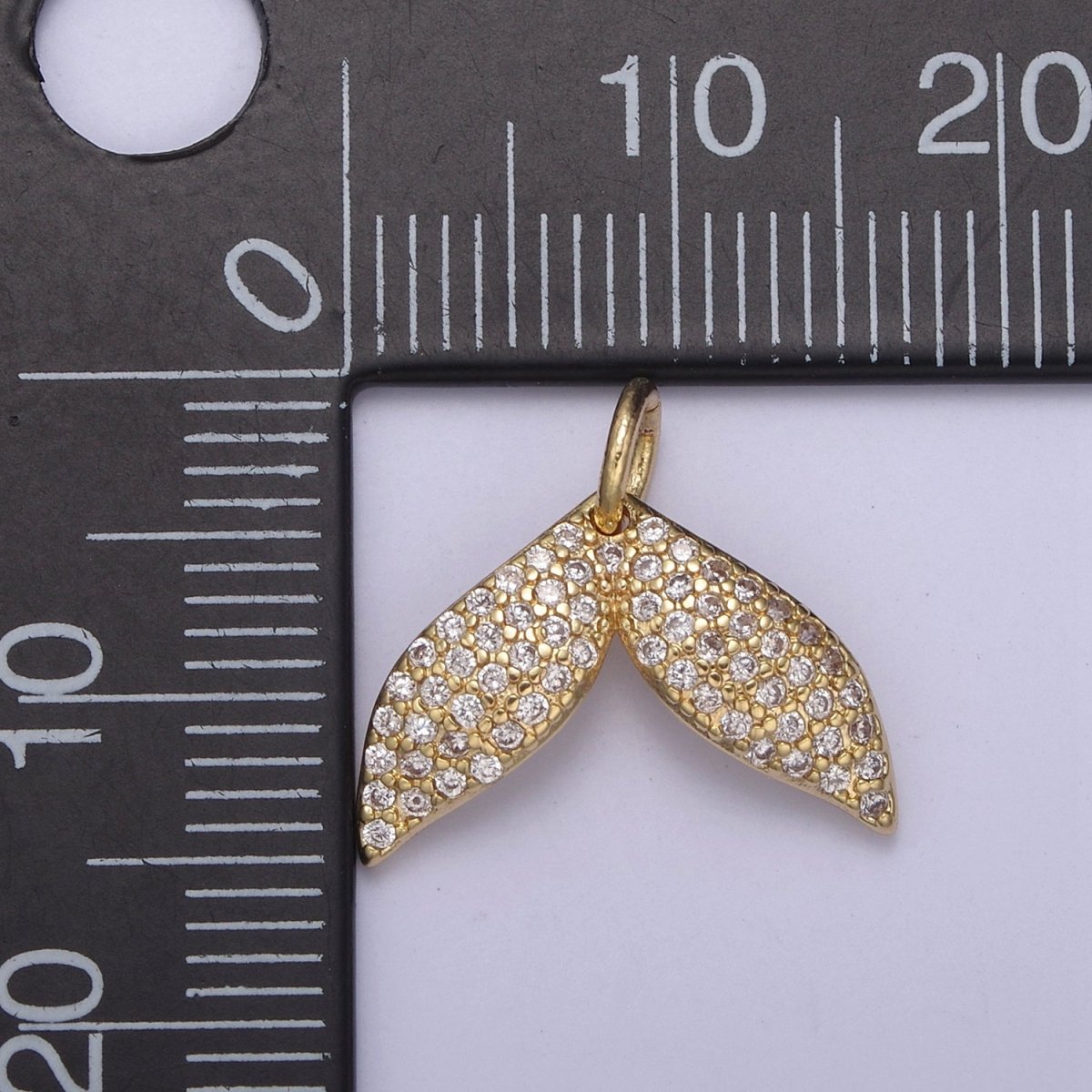 Micro Pave Gold Whale Tail Charm 16.2x14mm 14K gold Filled Mermaid Fish Ocean Beach Jewelry making, Tiny, Minimal charm, Minimalist N-705 - DLUXCA