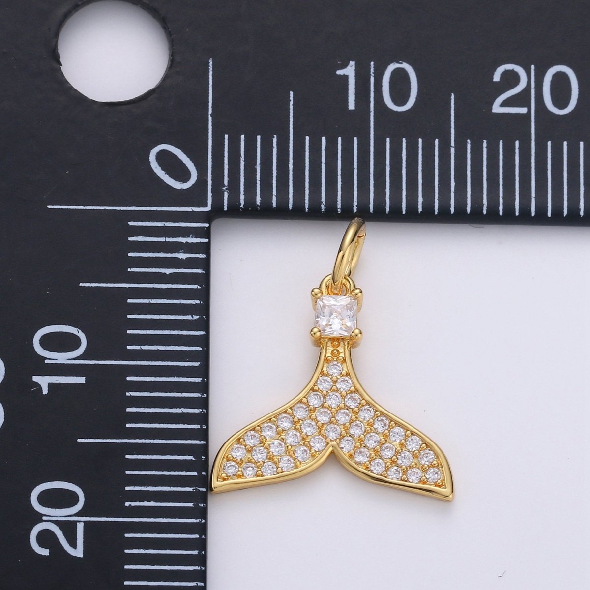 Micro Pave Gold Whale Tail Charm, Bracelet Charm, Necklace Charm, Earring Charm, Ocean Jewelry, Fish Tail, Dolphin Tail, Mermaid Tail D-568 D-569 - DLUXCA