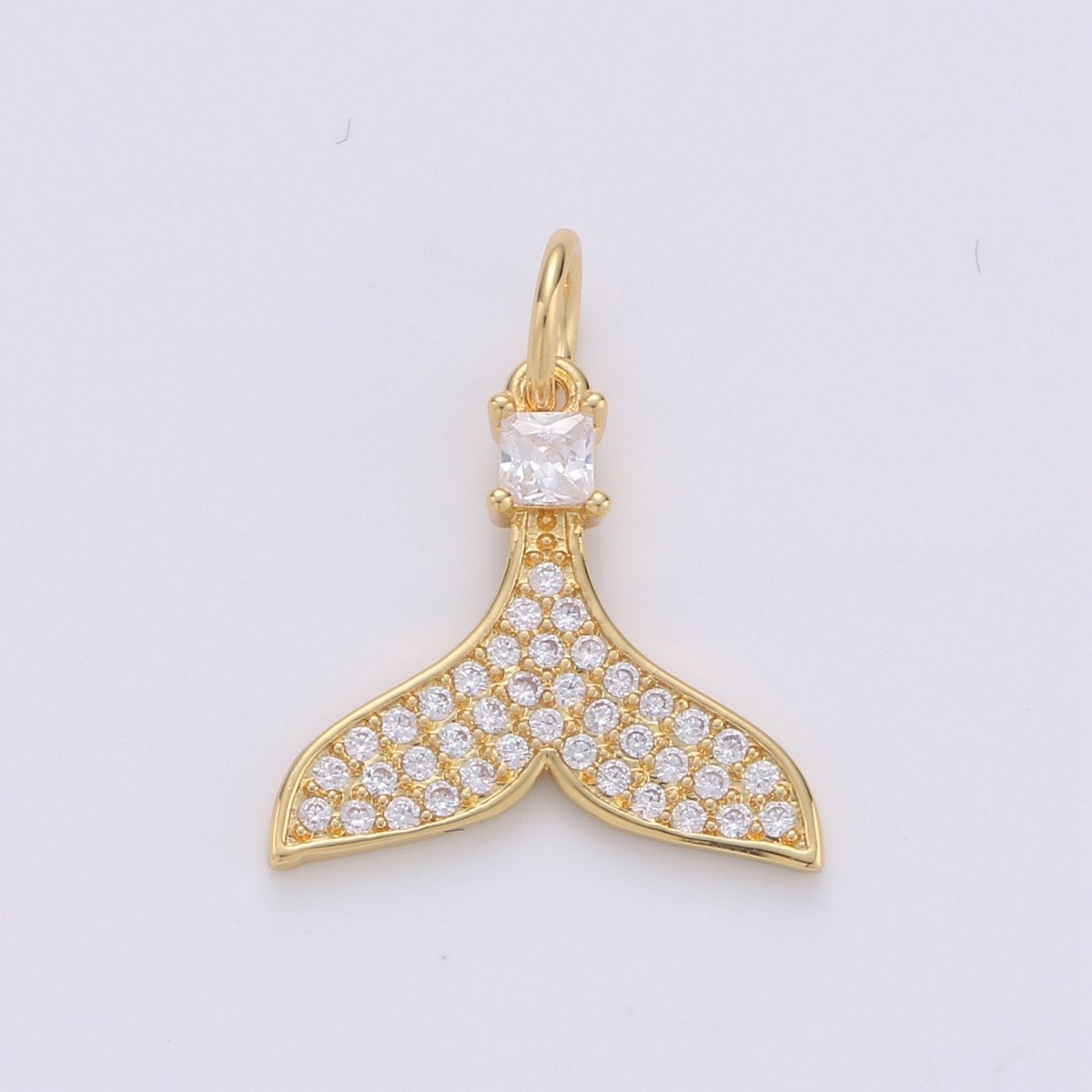 Micro Pave Gold Whale Tail Charm, Bracelet Charm, Necklace Charm, Earring Charm, Ocean Jewelry, Fish Tail, Dolphin Tail, Mermaid Tail D-568 D-569 - DLUXCA