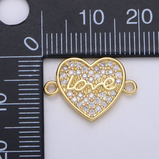 Micro Pave Heart Connector, Gold Heart Charm Connector 14K gold Filled Link Connector for Bracelet Necklace Supply Tiny Love charm F-557 - DLUXCA