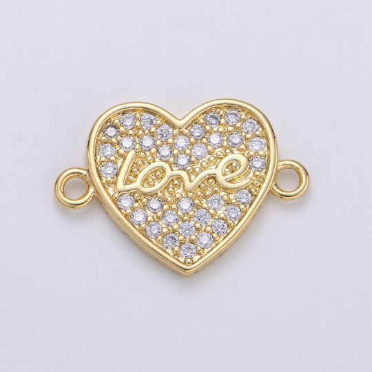 Micro Pave Heart Connector, Gold Heart Charm Connector 14K gold Filled Link Connector for Bracelet Necklace Supply Tiny Love charm F-557 - DLUXCA