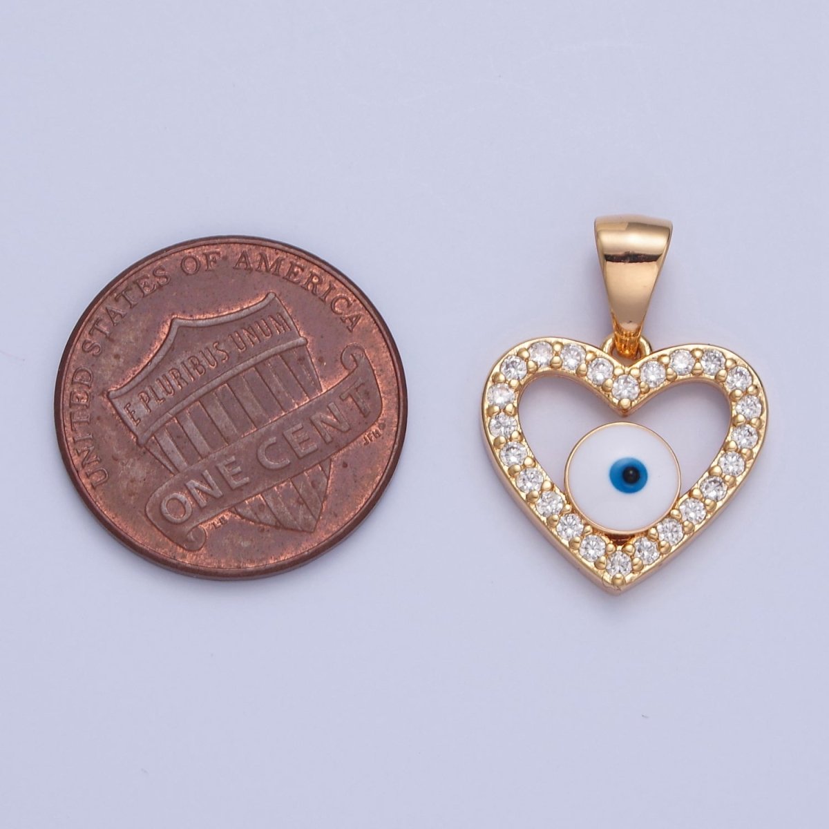 Micro Pave Heart Evil Eye Pendant, 16K Gold Filled Cubic Zirconia CZ Love & Enamel Protection Eye of Ra Pendant Charm H-075 - DLUXCA