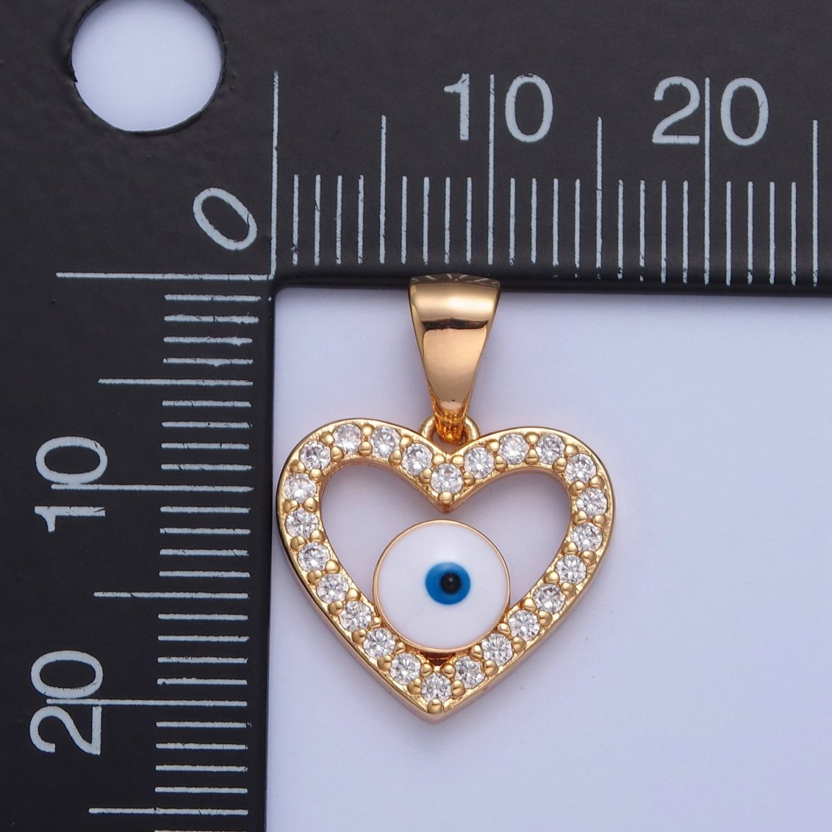 Micro Pave Heart Evil Eye Pendant, 16K Gold Filled Cubic Zirconia CZ Love & Enamel Protection Eye of Ra Pendant Charm H-075 - DLUXCA