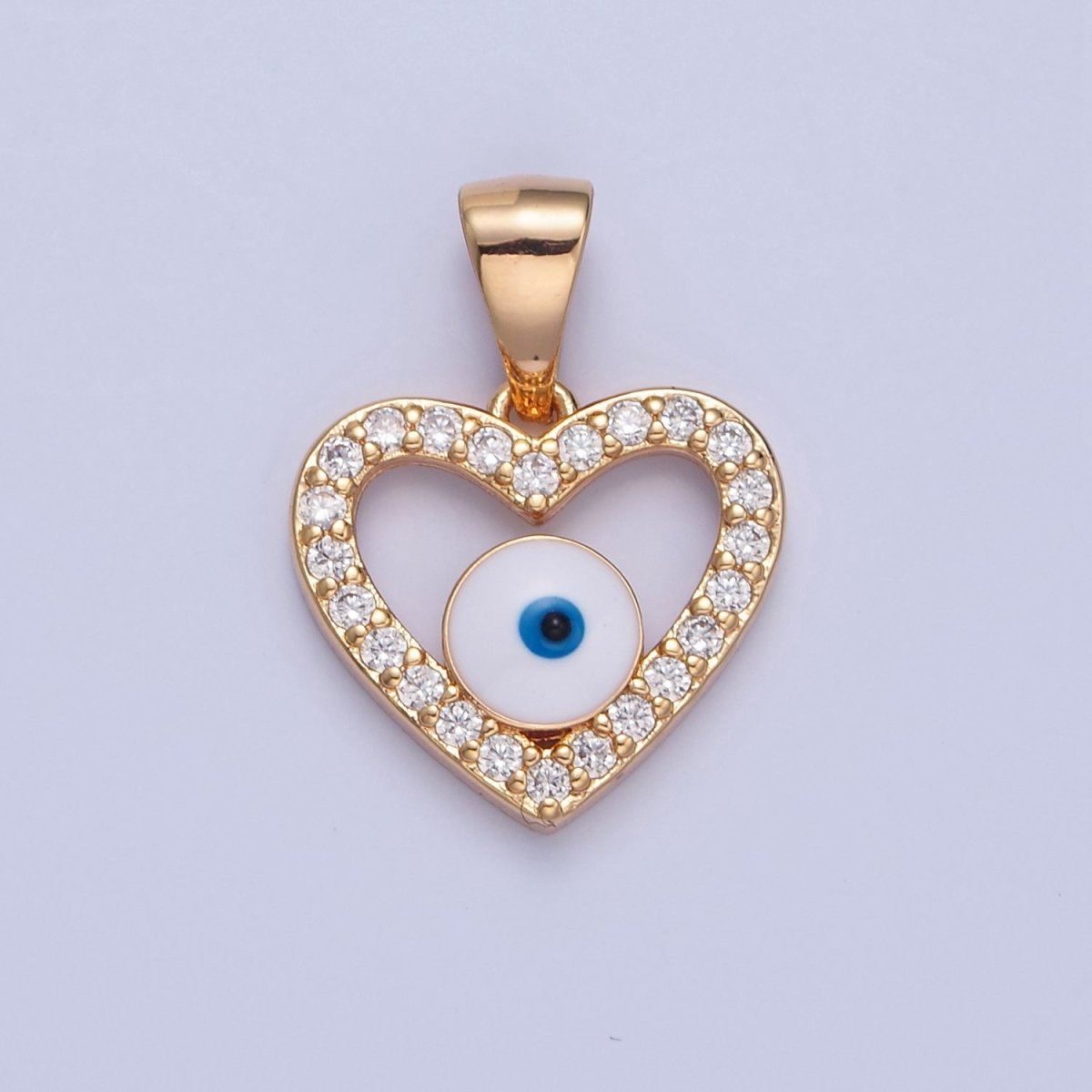 Micro Pave Heart Evil Eye Pendant, 16K Gold Filled Cubic Zirconia CZ Love & Enamel Protection Eye of Ra Pendant Charm H-075 - DLUXCA