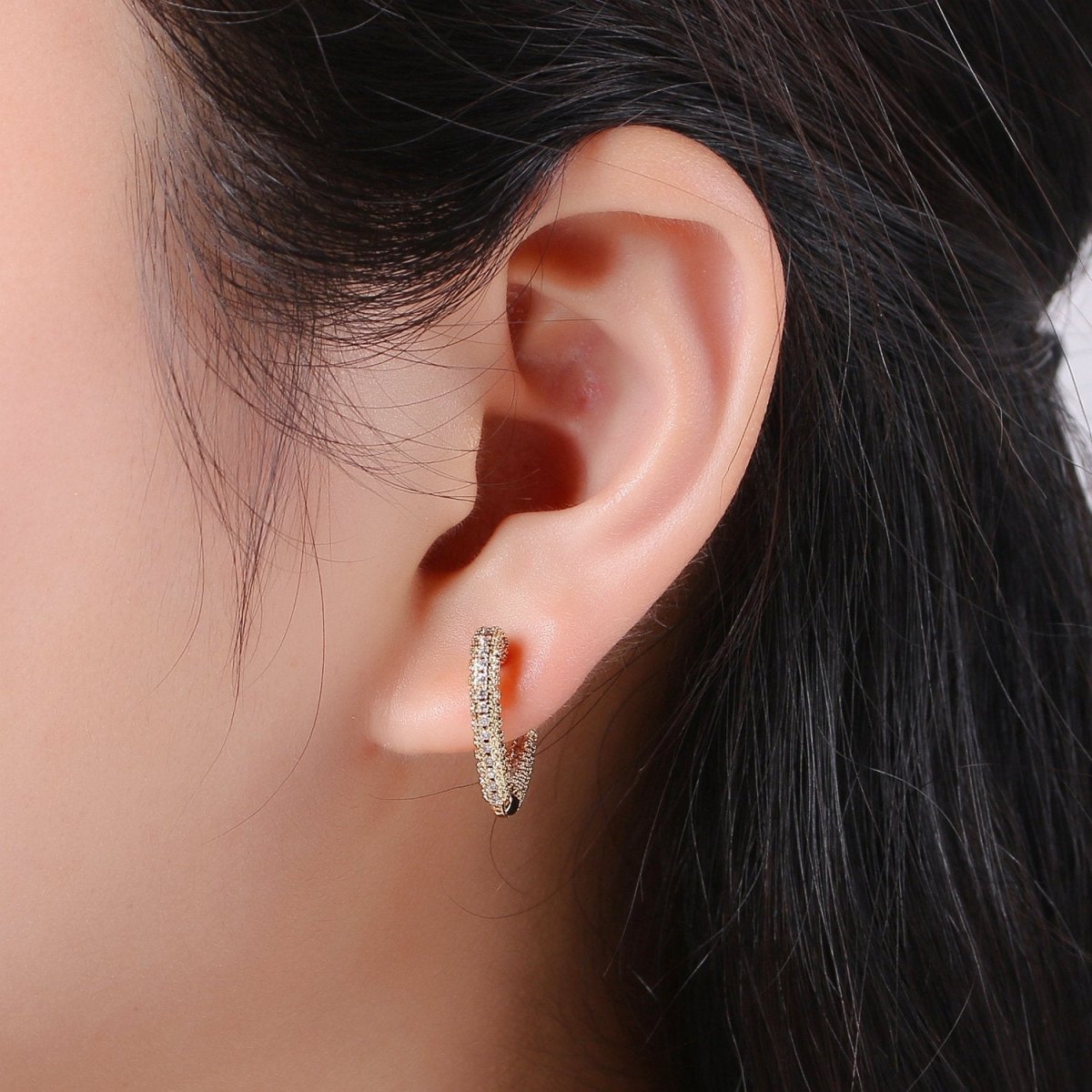Micro Pave Heart Hoop Earrings, Cubic Hoop Huggie Earrings, Gold Hoop Earrings, Dainty Hoop Earrings, Minimalist Hoop Earring, K-549 - DLUXCA