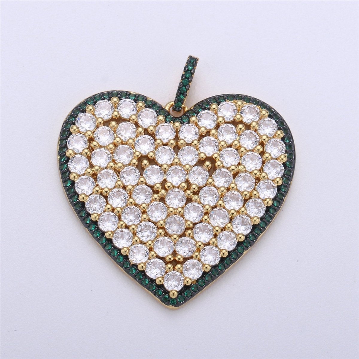 Micro Pave Heart Pendant, Heart Shaped Cubic Heart Pendant in 24k gold filled Pink Blue Green Heart Jewelry I-363~I-365 - DLUXCA