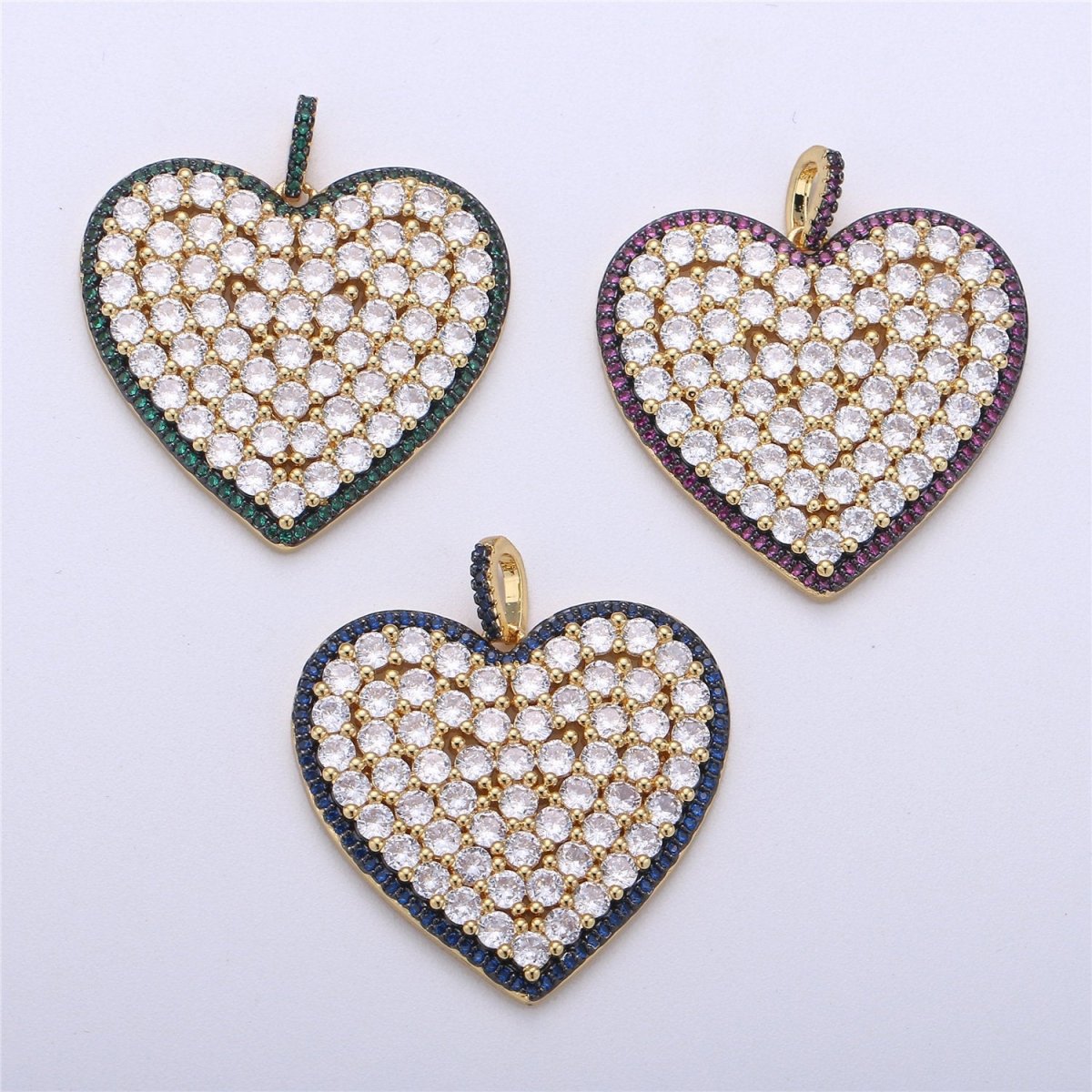 Micro Pave Heart Pendant, Heart Shaped Cubic Heart Pendant in 24k gold filled Pink Blue Green Heart Jewelry I-363~I-365 - DLUXCA