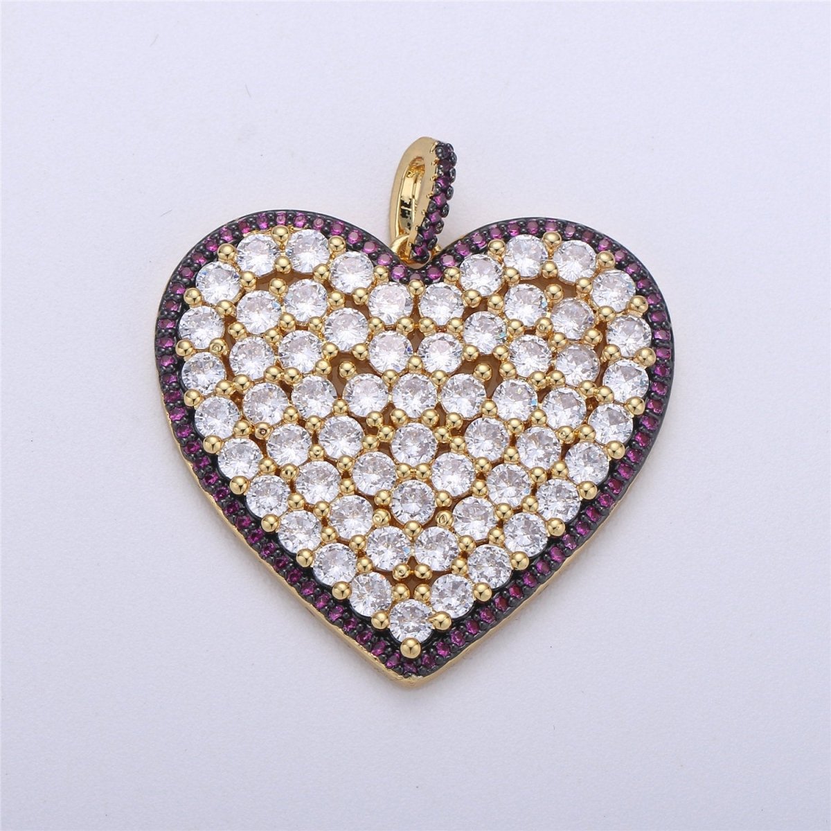 Micro Pave Heart Pendant, Heart Shaped Cubic Heart Pendant in 24k gold filled Pink Blue Green Heart Jewelry I-363~I-365 - DLUXCA