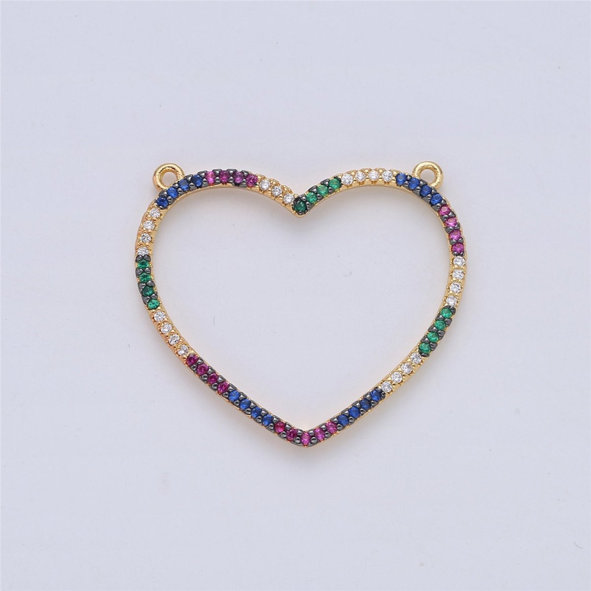 Micro Pave Heart Pendant in 18k Gold Filled Double Bail Pendant Rainbow Colorful Cubic Heart Charm F-301 - DLUXCA