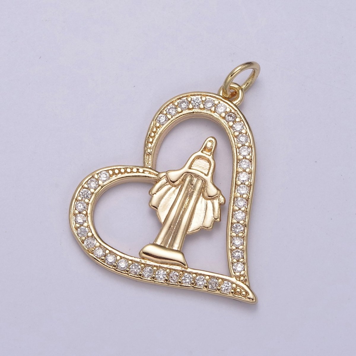 Micro Pave Heart Women's Virgin Mary de Guadalupe Miraculous Lady Religious Jewelry Supply Making for Bracelet Necklace N-707 - DLUXCA