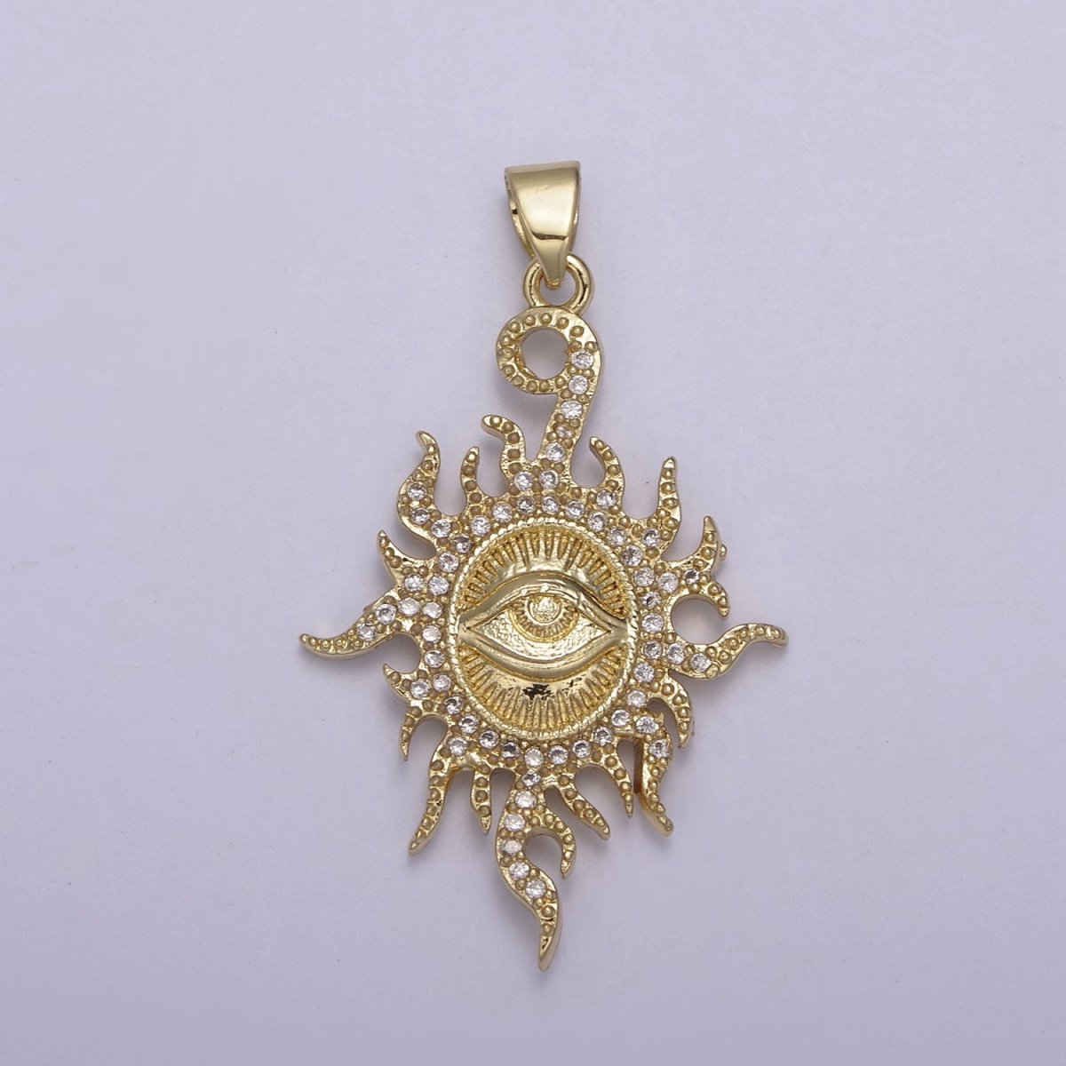 Micro Pave Illuminati Pendant All Seeing Eye of Providence Micro Pave Illuminati Charm Necklace Sun Burst Oval Medallion H-869 - DLUXCA