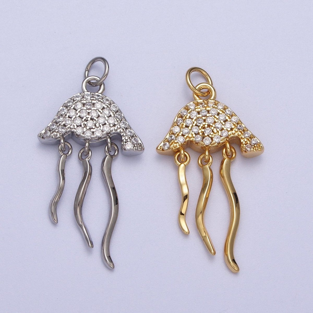 Micro Pave Jellyfish Charm in 18K Gold Filled Fish Animal Silver Beach vibes Jewelry AC553 AC554 - DLUXCA