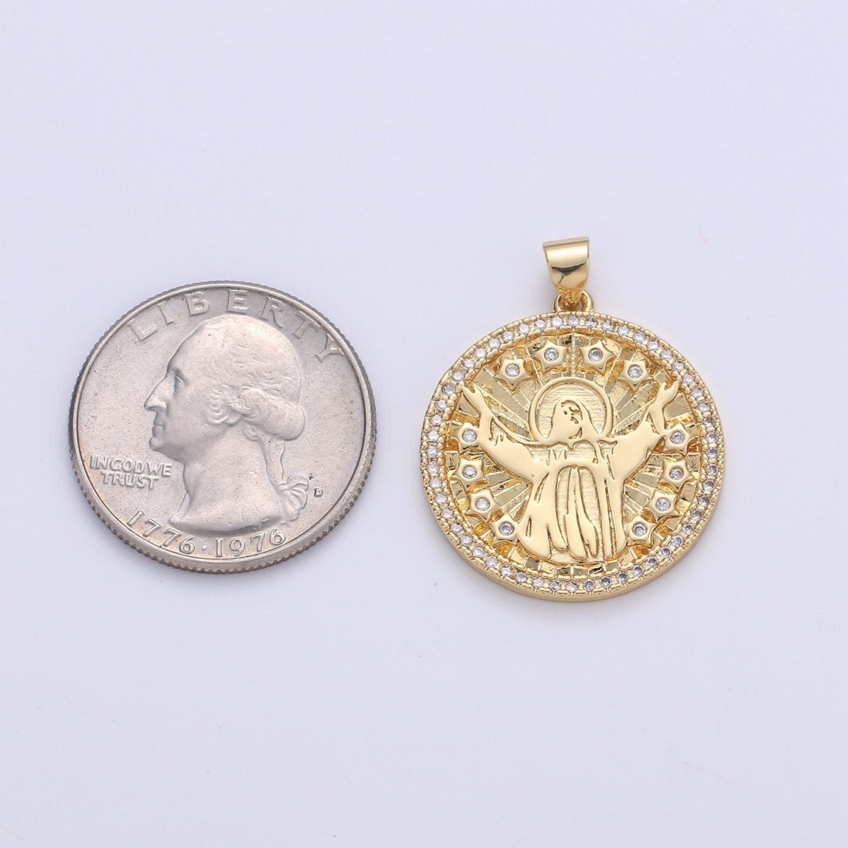 Micro Pave Jesus Cristo Round Pendant 24K gold Filled Charm Catholic pendant, Religious charm, DIY Jewelry Necklace making - DLUXCA