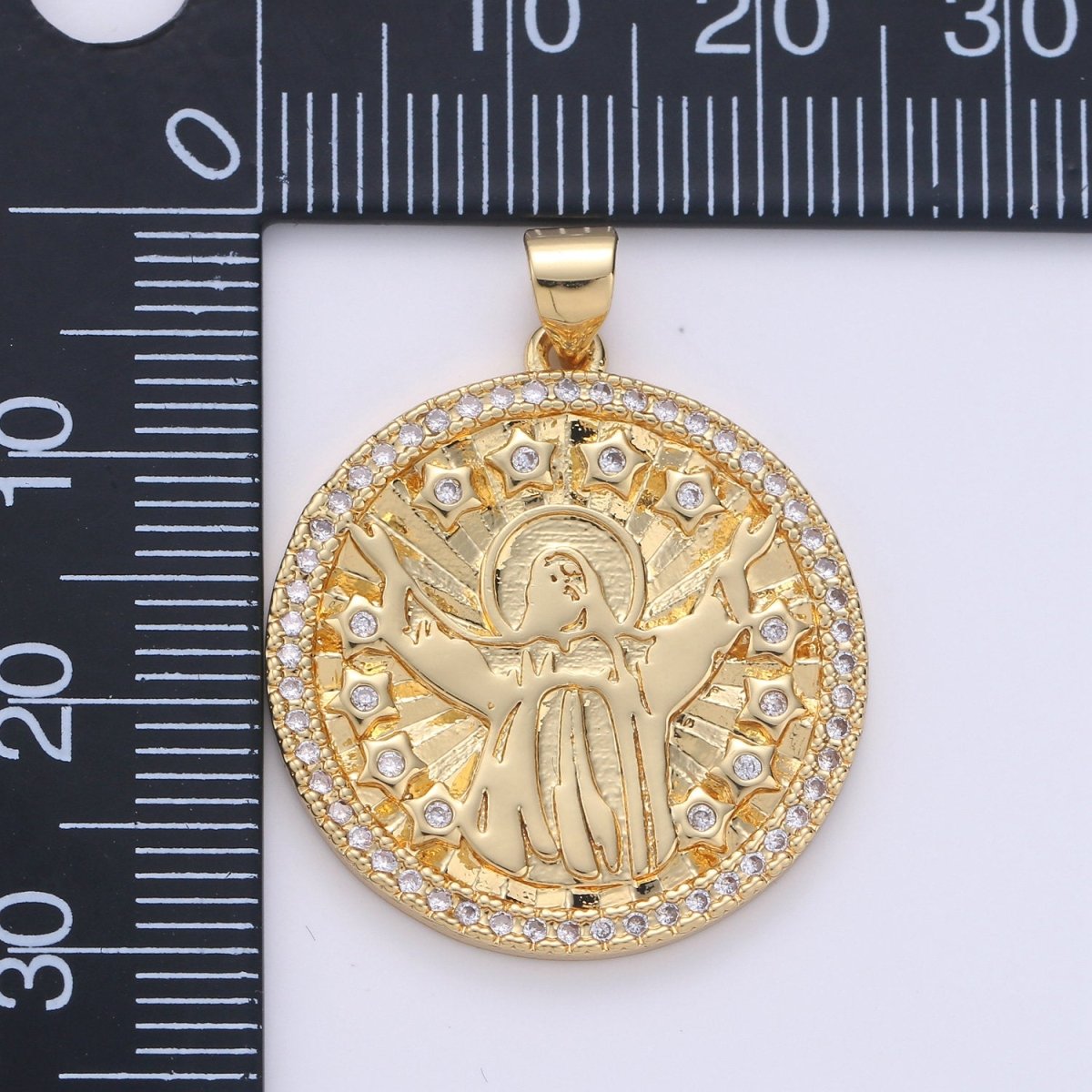 Micro Pave Jesus Cristo Round Pendant 24K gold Filled Charm Catholic pendant, Religious charm, DIY Jewelry Necklace making - DLUXCA