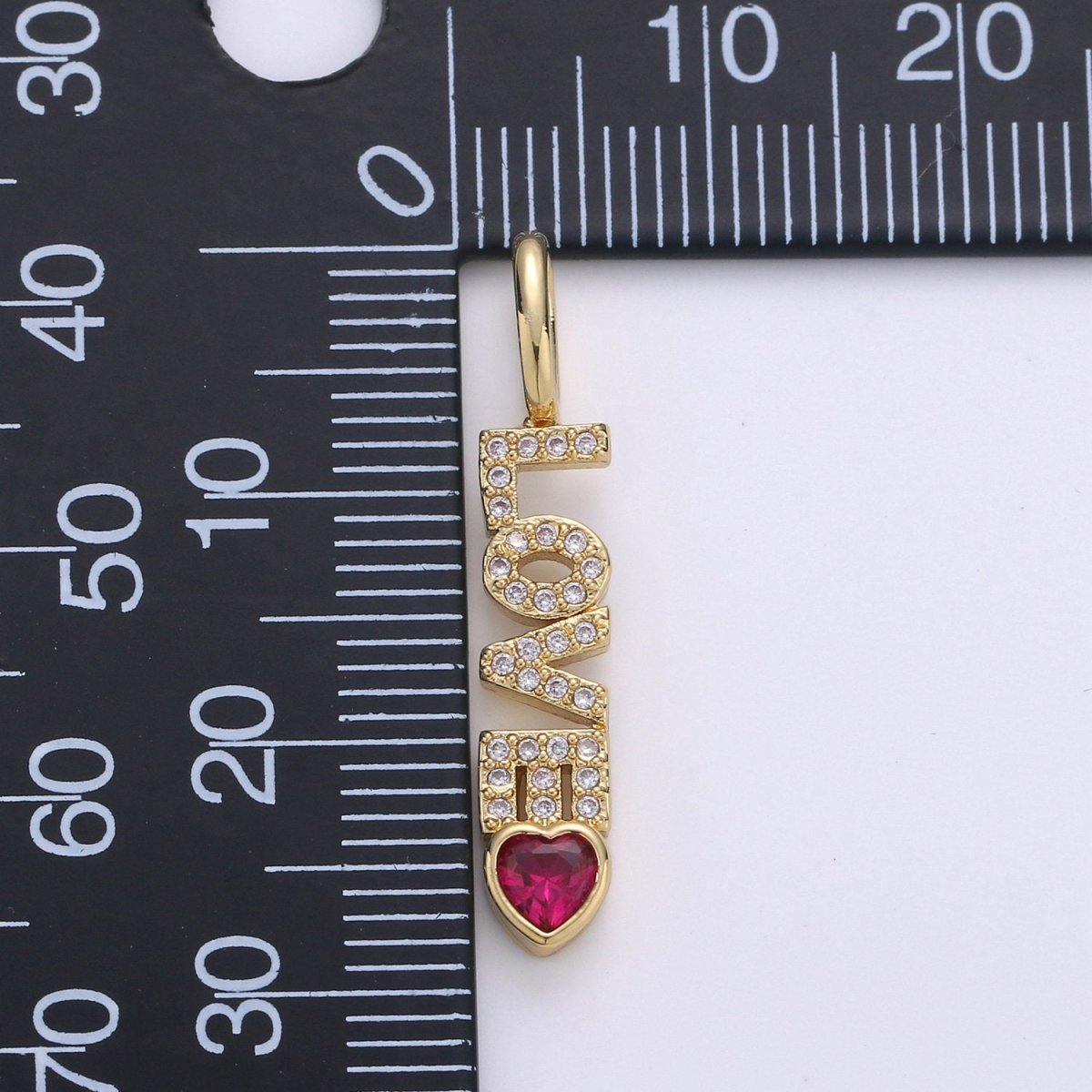Micro Pave Love Pendant Word Letter Charm for Statement Necklace Charm Pendant in 14k Gold Filled Charm 28x6mm, D-091 - DLUXCA