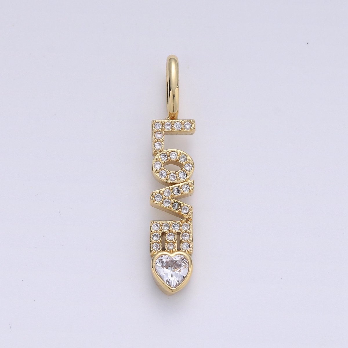 Micro Pave Love Pendant Word Letter Charm for Statement Necklace Charm Pendant in 14k Gold Filled Charm 28x6mm, D-091 - DLUXCA