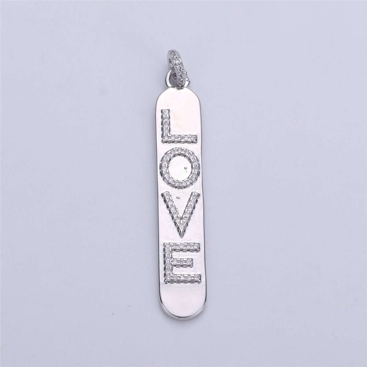 Micro Pave Love Word Charm Rectangle in 14k Gold Filled Drop Pendant for Necklace Earring Component I-589 - DLUXCA