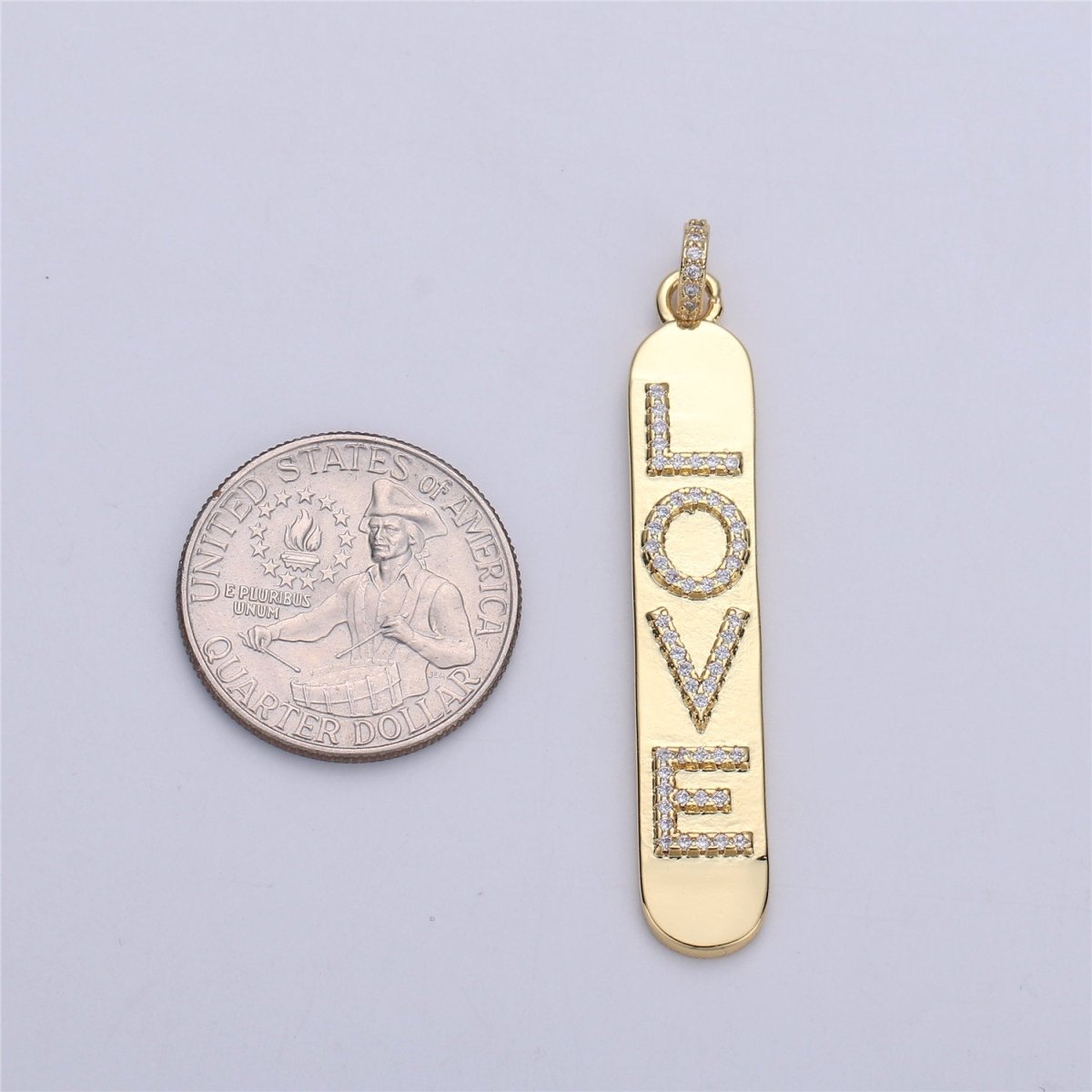 Micro Pave Love Word Charm Rectangle in 14k Gold Filled Drop Pendant for Necklace Earring Component I-589 - DLUXCA