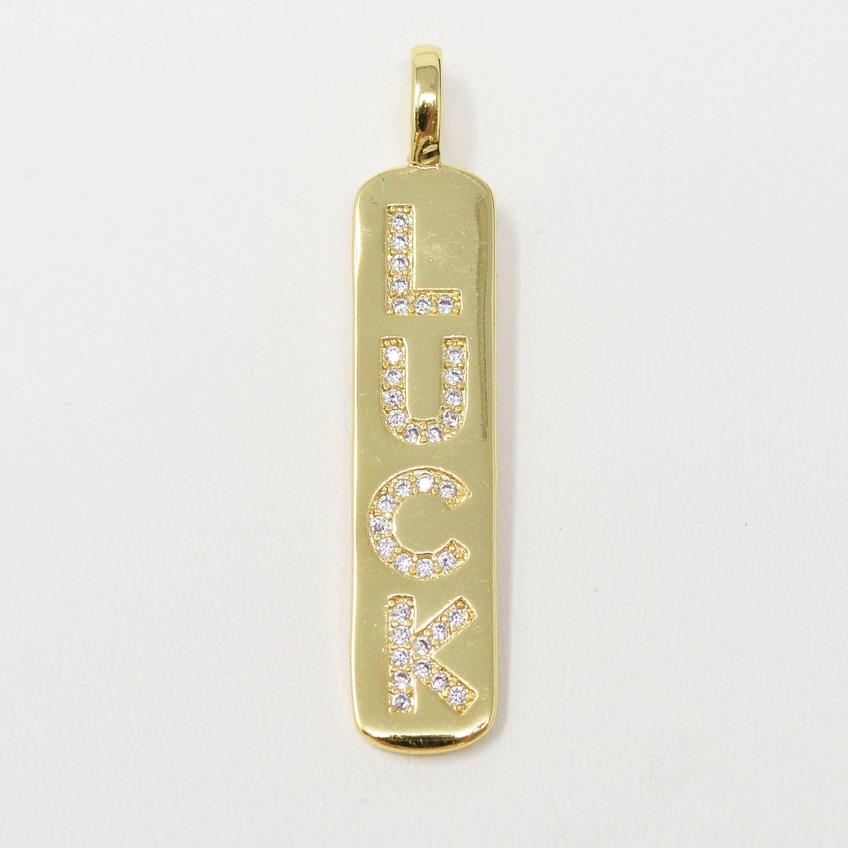 Micro Pave Luck Word Charm Rectangle in 14k Gold Filled Drop Pendant Long Encouragin Word Girl Charm for Necklace Earring Component, J-278 - DLUXCA