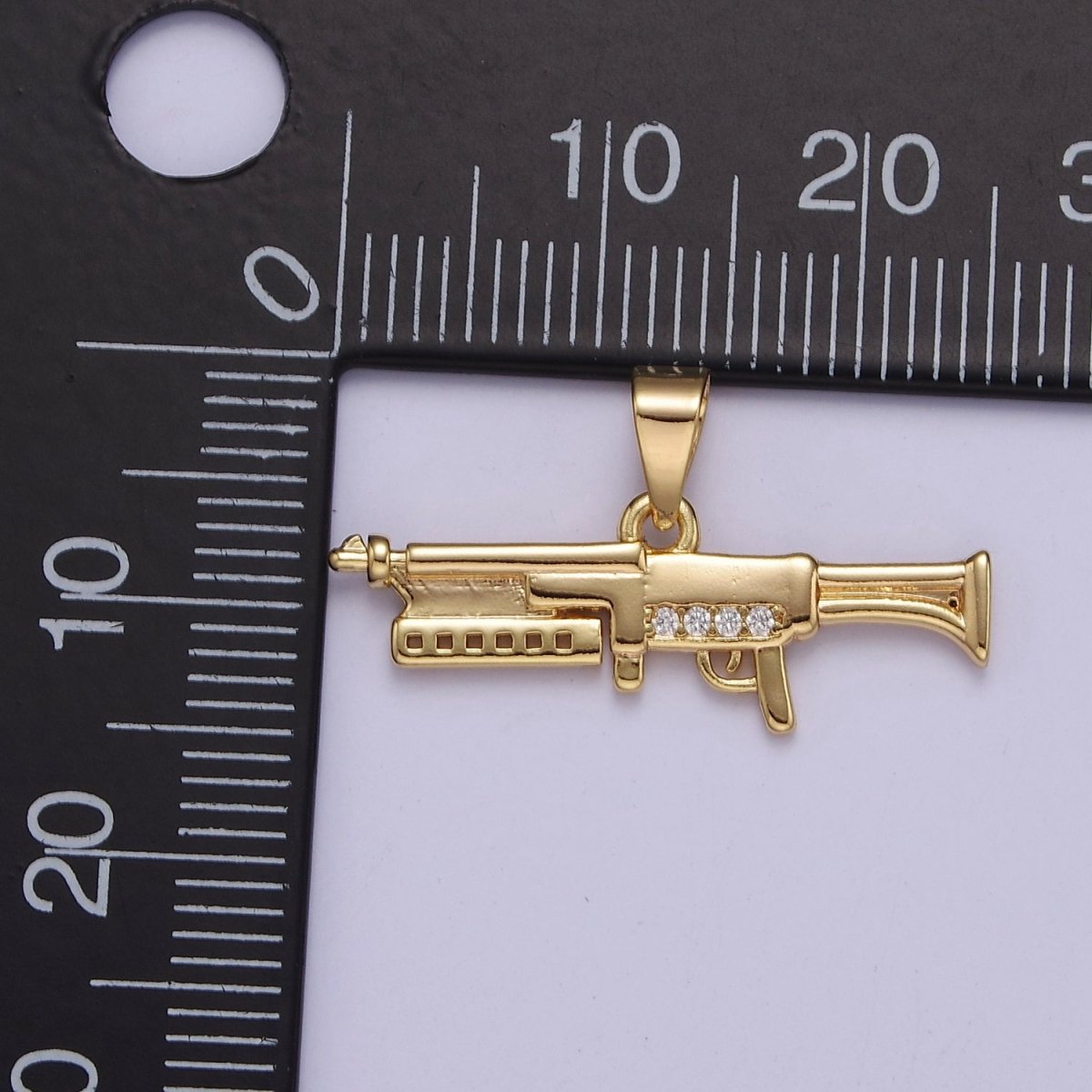 Micro Pave Machine Gun Shape Pendant 16K Gold Filled Gun Charm, Necklace Bracelet Charm Pendant 14x25.2mm J-441 - DLUXCA