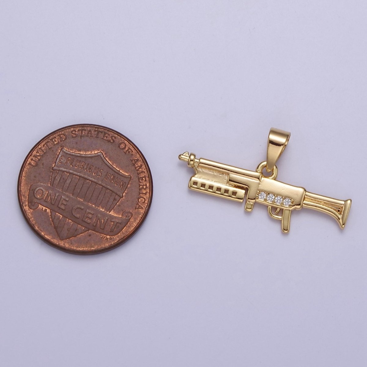 Micro Pave Machine Gun Shape Pendant 16K Gold Filled Gun Charm, Necklace Bracelet Charm Pendant 14x25.2mm J-441 - DLUXCA