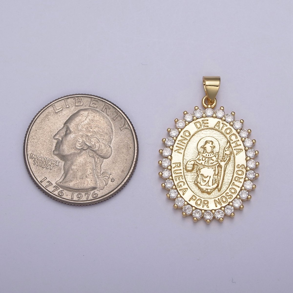 Micro Pave Nino De Atocha Religious Medal Oval Religious Medallion Pendant Santo Jewelry H-894 - DLUXCA