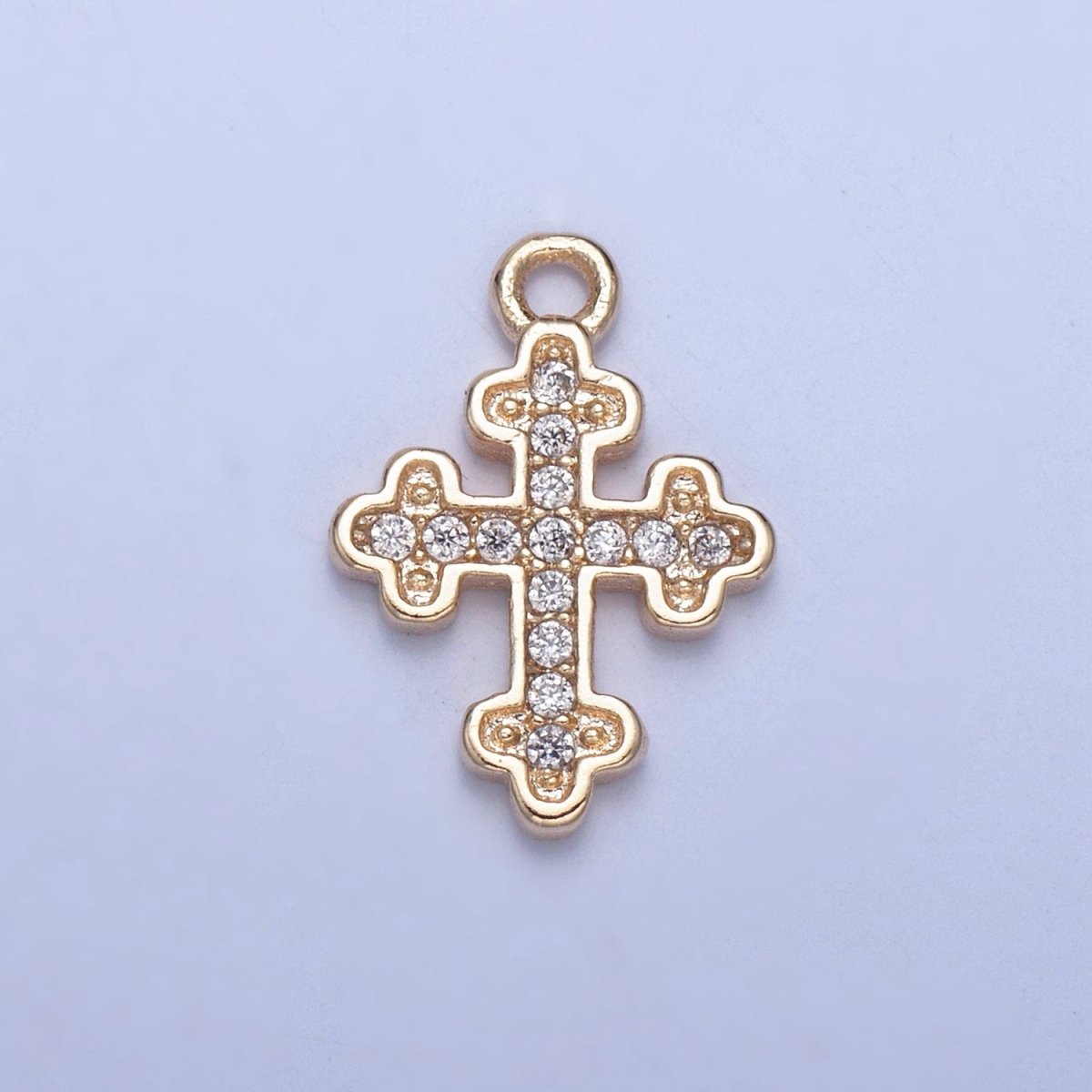 Micro Pave Orthodox Cross Charm, Religious CZ Pendant For Jewelry Making | X-033 - DLUXCA