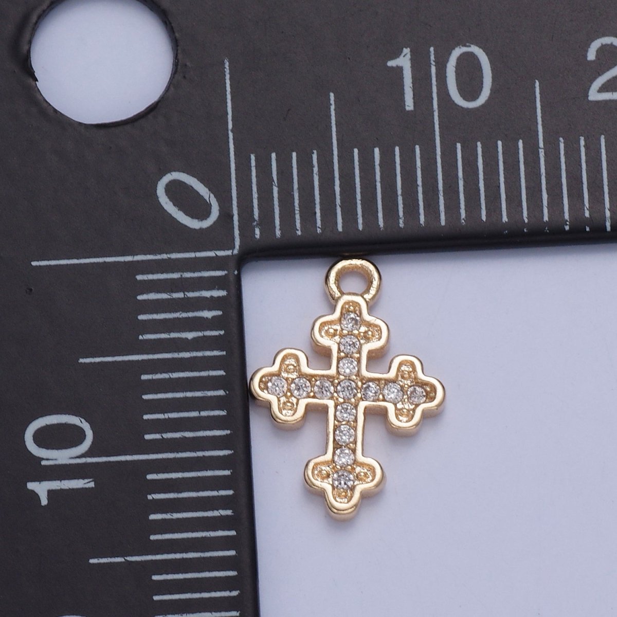 Micro Pave Orthodox Cross Charm, Religious CZ Pendant For Jewelry Making | X-033 - DLUXCA