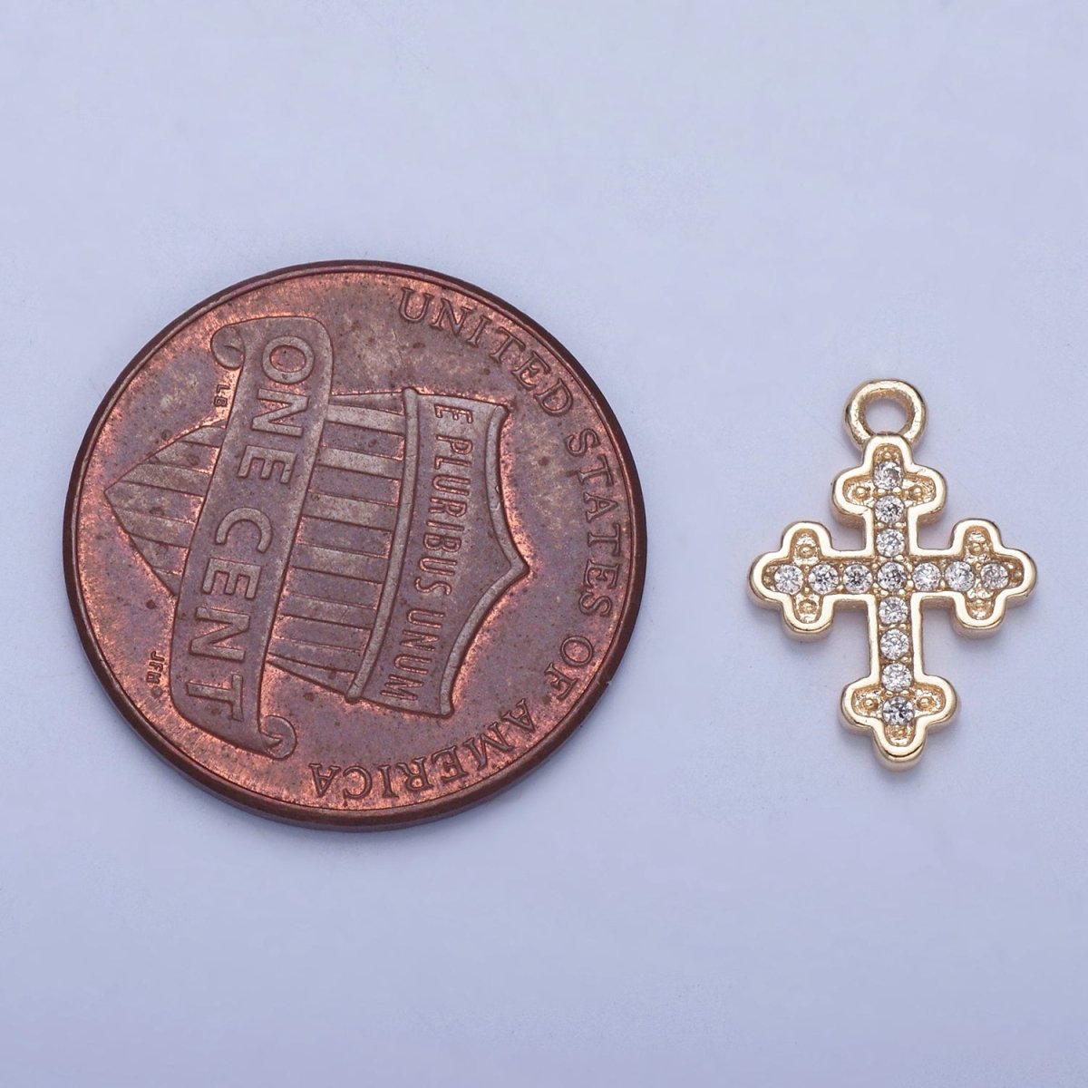 Micro Pave Orthodox Cross Charm, Religious CZ Pendant For Jewelry Making | X-033 - DLUXCA