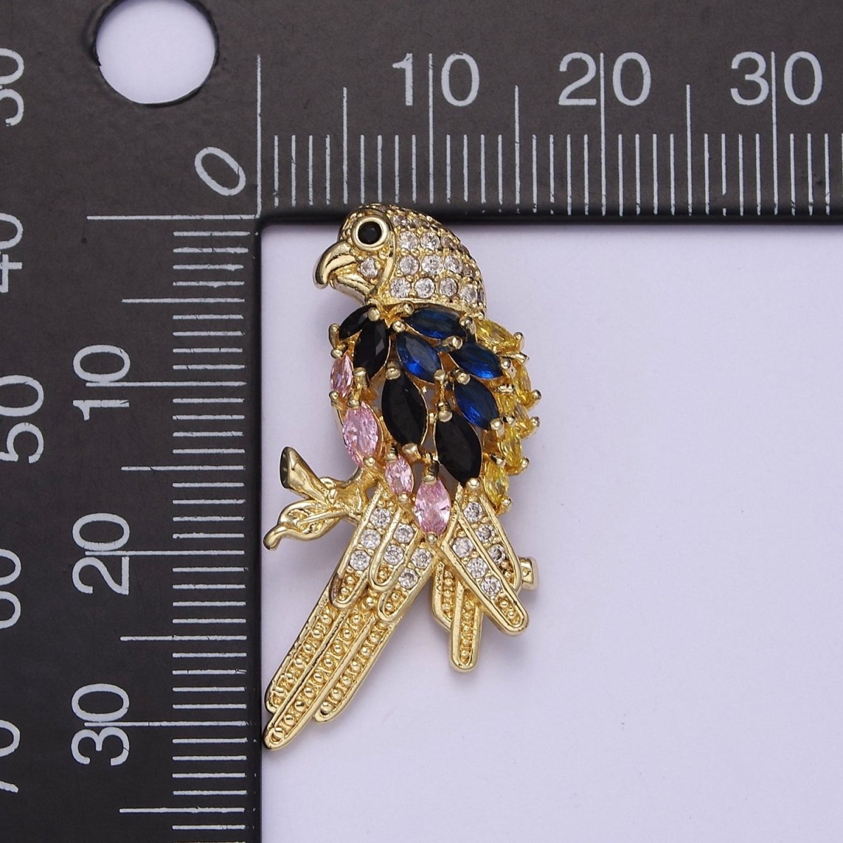 Micro Pave Parrot Bird Pendant with Black Blue Pink Cubic Zirconia CZ Feather, Charm For Jewelry Necklace Making J-529 - DLUXCA