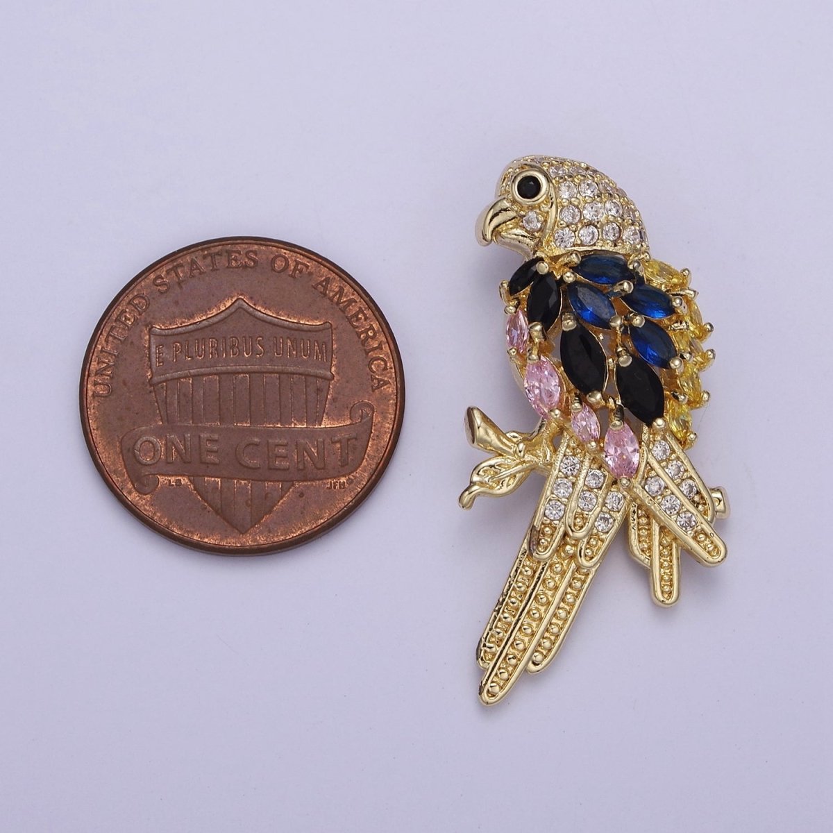 Micro Pave Parrot Bird Pendant with Black Blue Pink Cubic Zirconia CZ Feather, Charm For Jewelry Necklace Making J-529 - DLUXCA