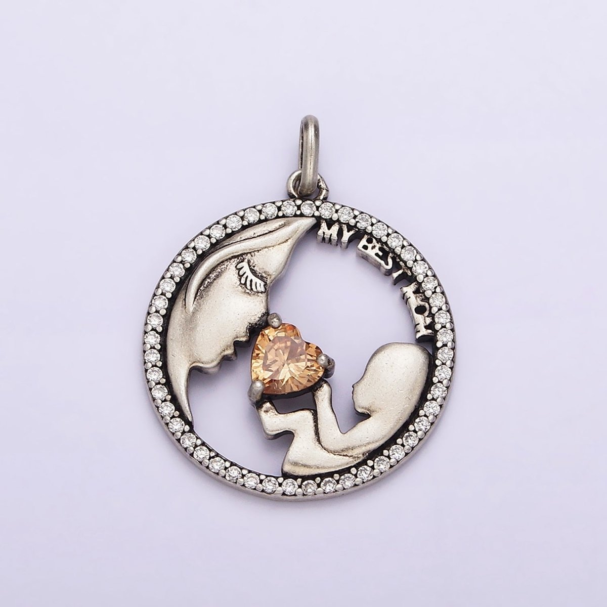 Micro Pave Pendant Sterling Silver S925 Mon and Son Daughters Coin Charm for Mom to Be Mother Day | SL-315 - DLUXCA