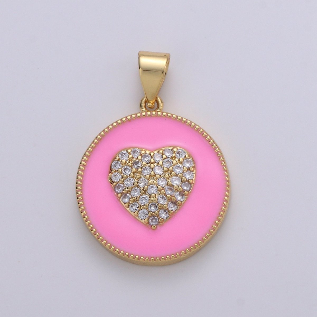 Micro Pave Pink Enamel Heart Charm Pendant, Enamel Heart Pendant, 14K gold Filled Heart Charm Blue Red Heart Pendant for Necklace Bracelet, J39/40/41 - DLUXCA