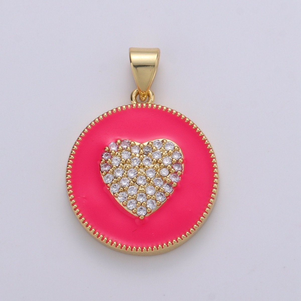 Micro Pave Pink Enamel Heart Charm Pendant, Enamel Heart Pendant, 14K gold Filled Heart Charm Blue Red Heart Pendant for Necklace Bracelet, J39/40/41 - DLUXCA