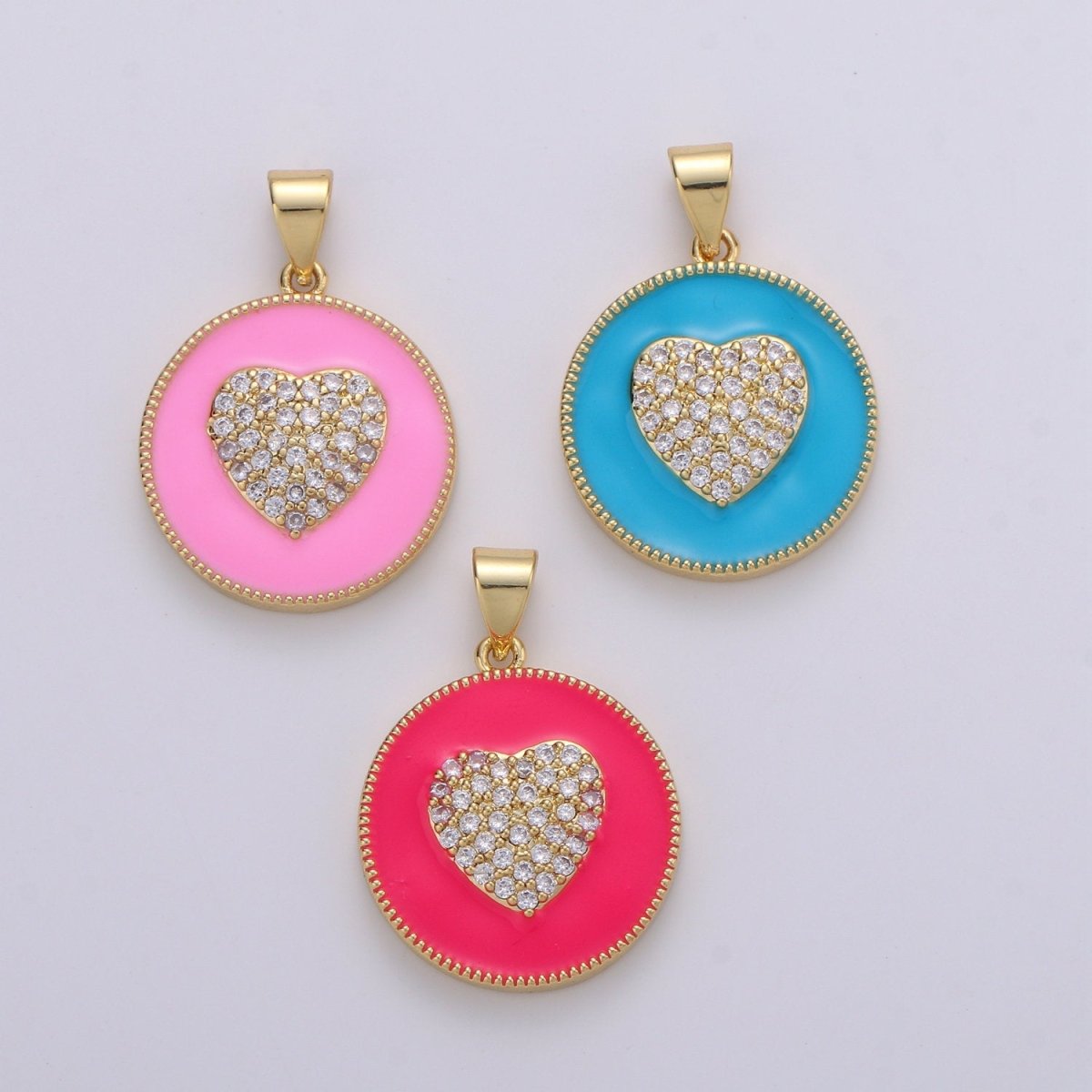Micro Pave Pink Enamel Heart Charm Pendant, Enamel Heart Pendant, 14K gold Filled Heart Charm Blue Red Heart Pendant for Necklace Bracelet, J39/40/41 - DLUXCA