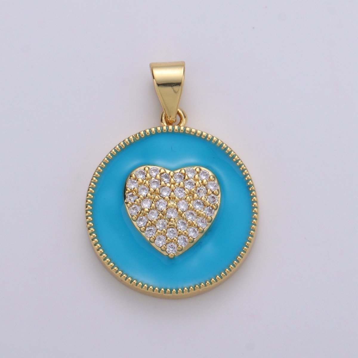 Micro Pave Pink Enamel Heart Charm Pendant, Enamel Heart Pendant, 14K gold Filled Heart Charm Blue Red Heart Pendant for Necklace Bracelet, J39/40/41 - DLUXCA