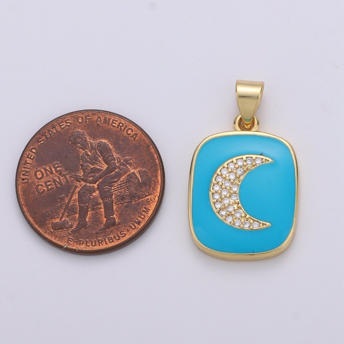 Micro Pave Pink Enamel Moon Charm Pendant, Enamel Crescent moon Pendant, 14K gold Filled Celestial Charm Pastel Pendant Necklace Bracelet J-044,J-045 - DLUXCA