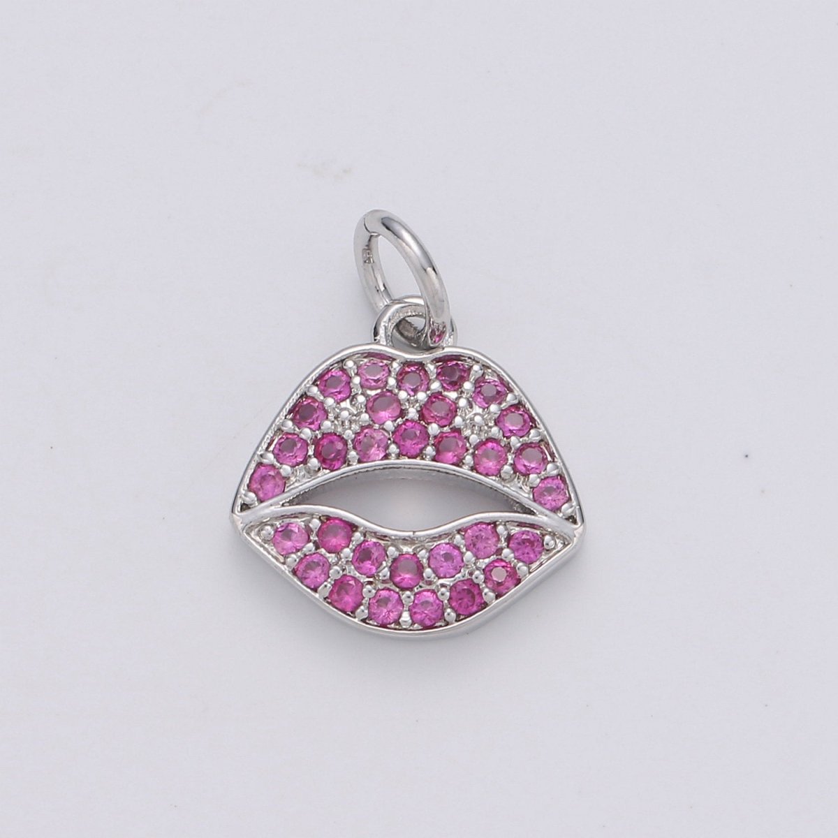 Micro Pave Pink Lips Charm in 14k Gold Filled for Bracelet Earring Necklace Charm Supply / Silver Lips Charm Kiss jewelry, D-188 D-189 - DLUXCA