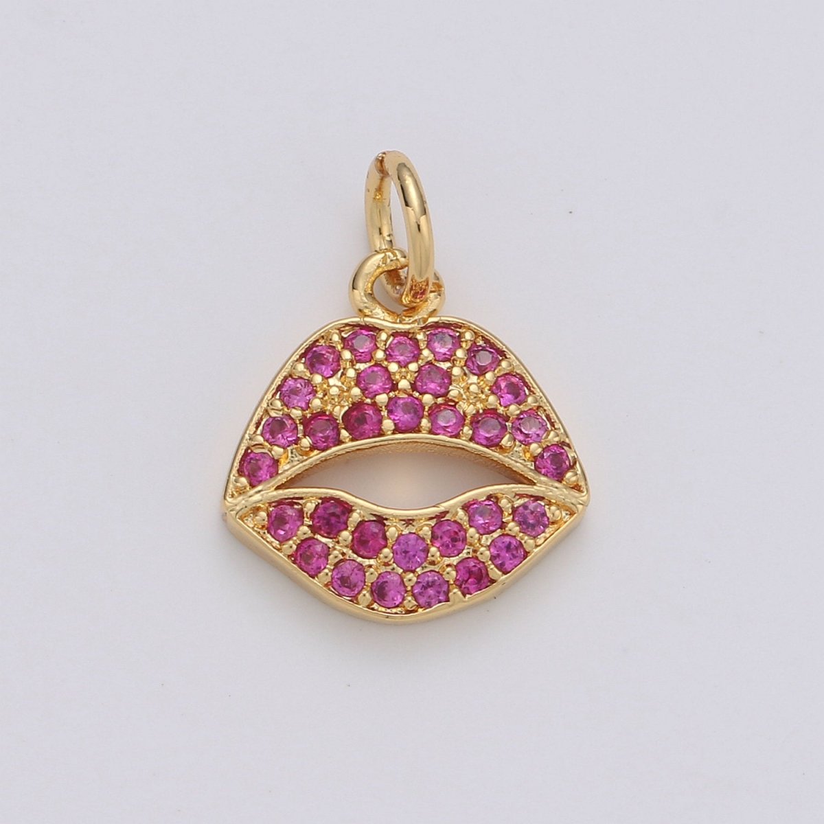 Micro Pave Pink Lips Charm in 14k Gold Filled for Bracelet Earring Necklace Charm Supply / Silver Lips Charm Kiss jewelry, D-188 D-189 - DLUXCA