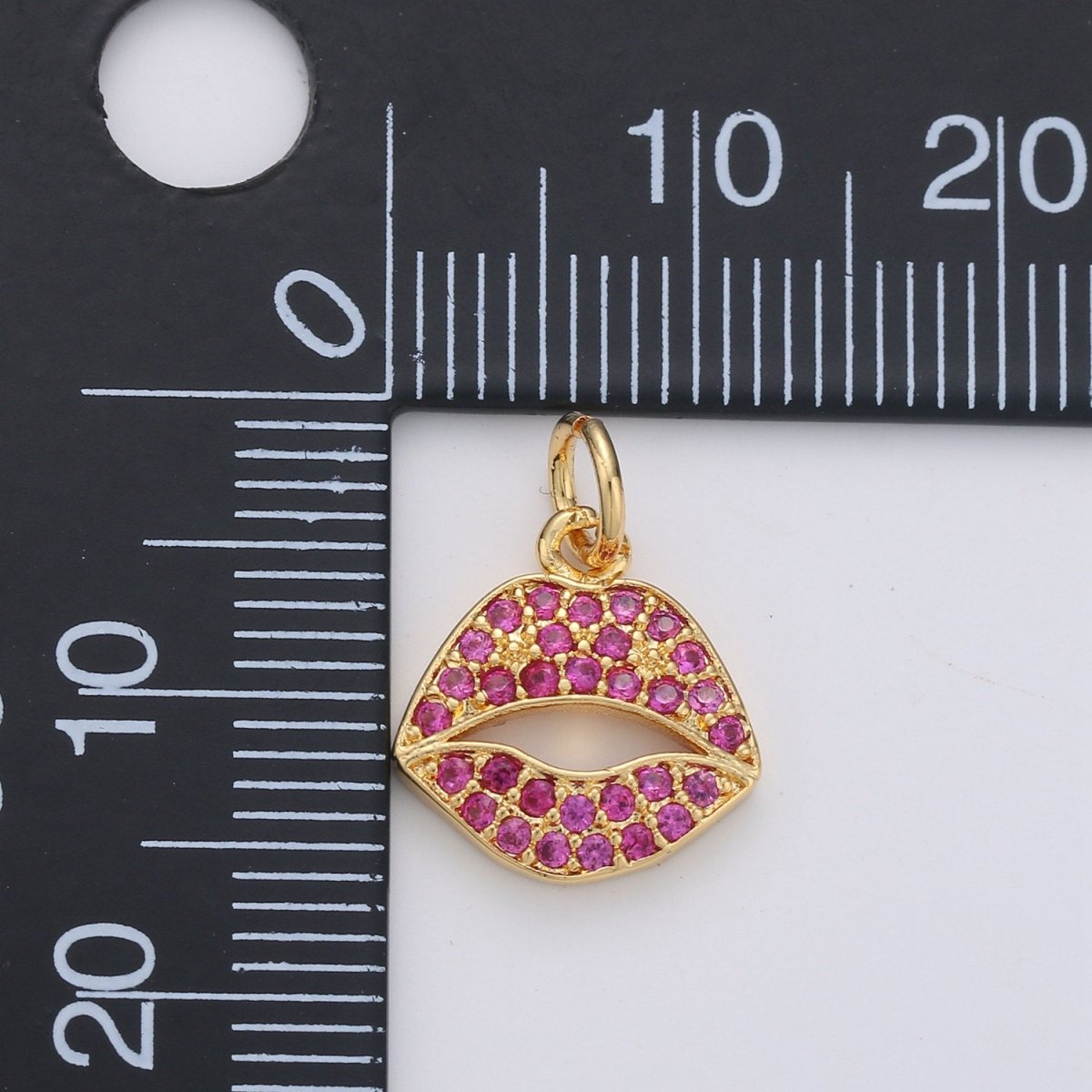 Micro Pave Pink Lips Charm in 14k Gold Filled for Bracelet Earring Necklace Charm Supply / Silver Lips Charm Kiss jewelry, D-188 D-189 - DLUXCA