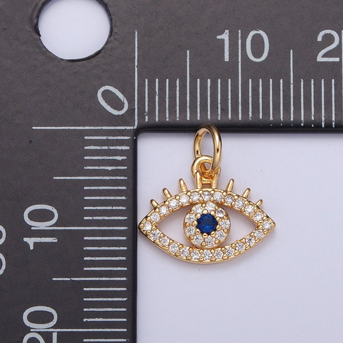 Micro Pave Protection Charm, Blue Cubic Zirconia Evil Eye Charm For Jewelry Making, X-118 - DLUXCA