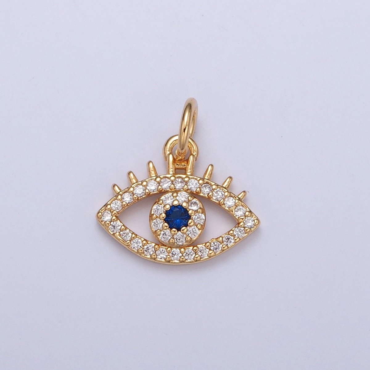 Micro Pave Protection Charm, Blue Cubic Zirconia Evil Eye Charm For Jewelry Making, X-118 - DLUXCA