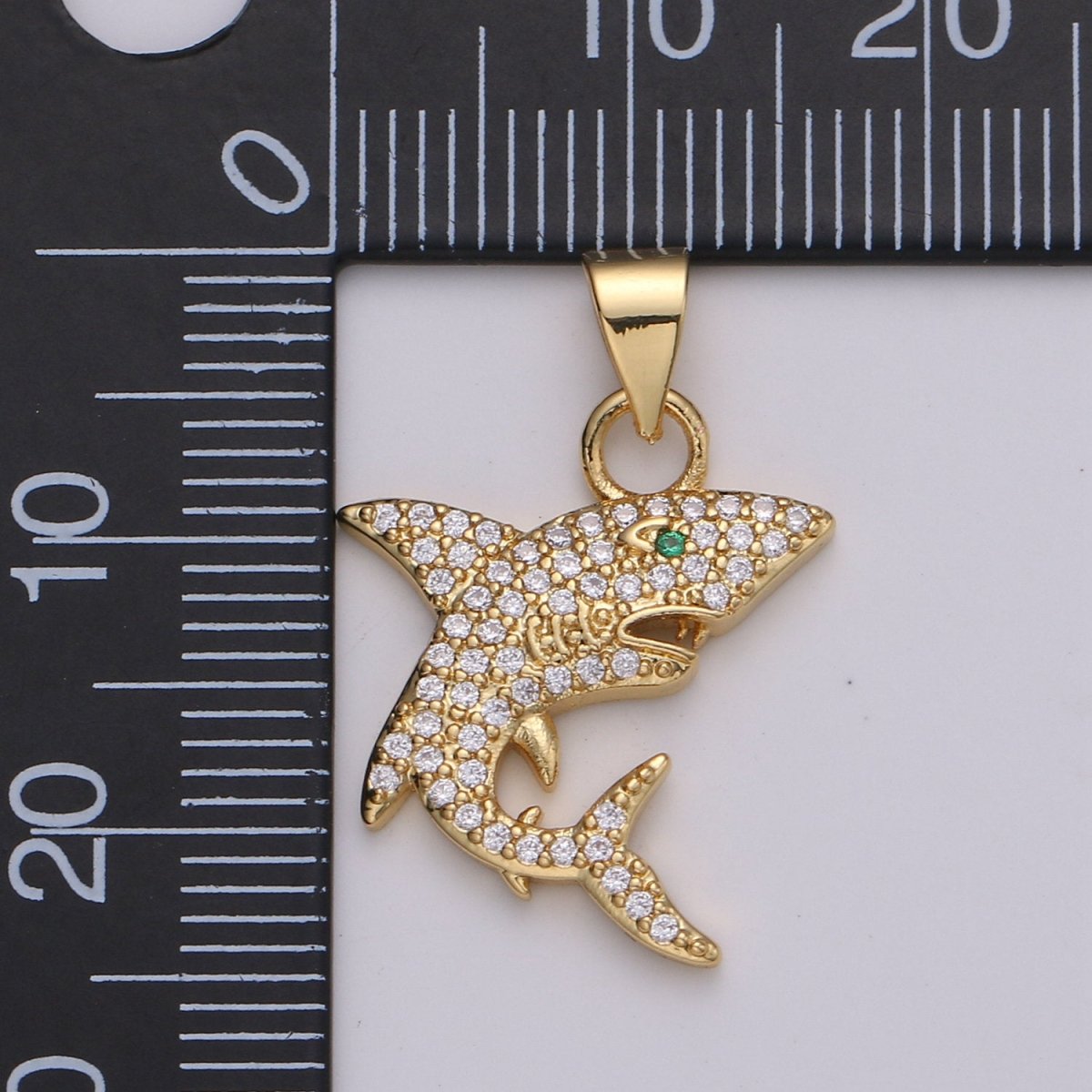 Micro Pave Shark 24K Gold Filled Charms, Gold Filled Fish Charm, Gold Baby Shark Under the sea Jewelry Inspired I-800 - DLUXCA