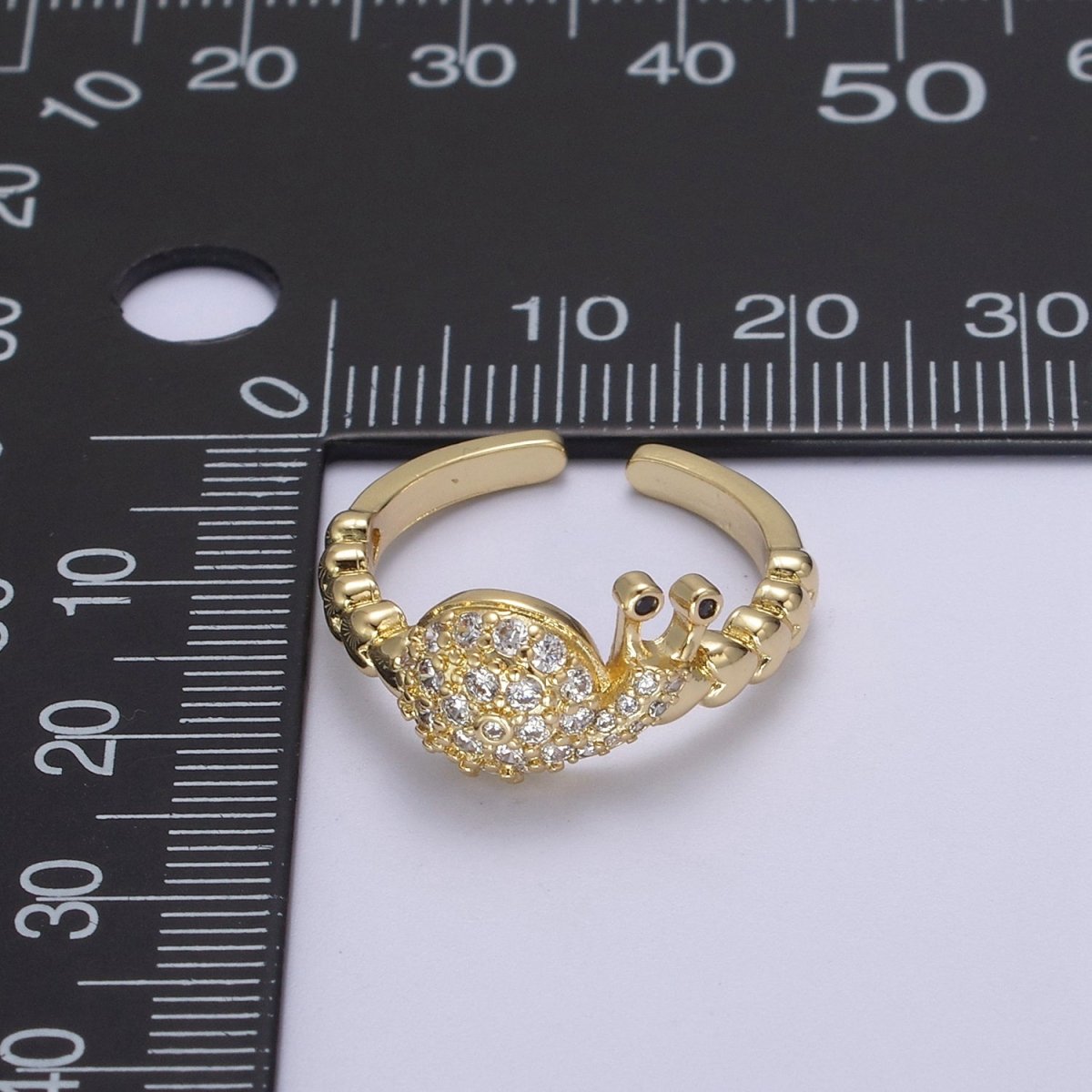 Micro Pave Snail Ring, Heart Textured Gold Adjustable Band Ring, 24K Gold Filled Nature Ocean Wildlife Under The Sea Ring U-441 - DLUXCA
