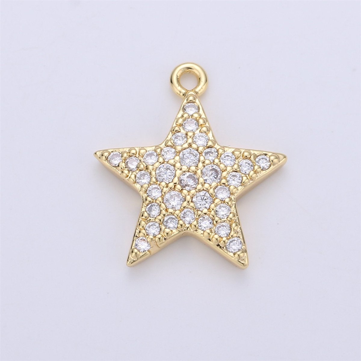 Micro Pave Star Charms, Gold Star Pave Star Pendant, Cubic Zirconia Charms, CZ Pave Star, Gold Star Earring Bracelet Necklace Charm C-675 - DLUXCA